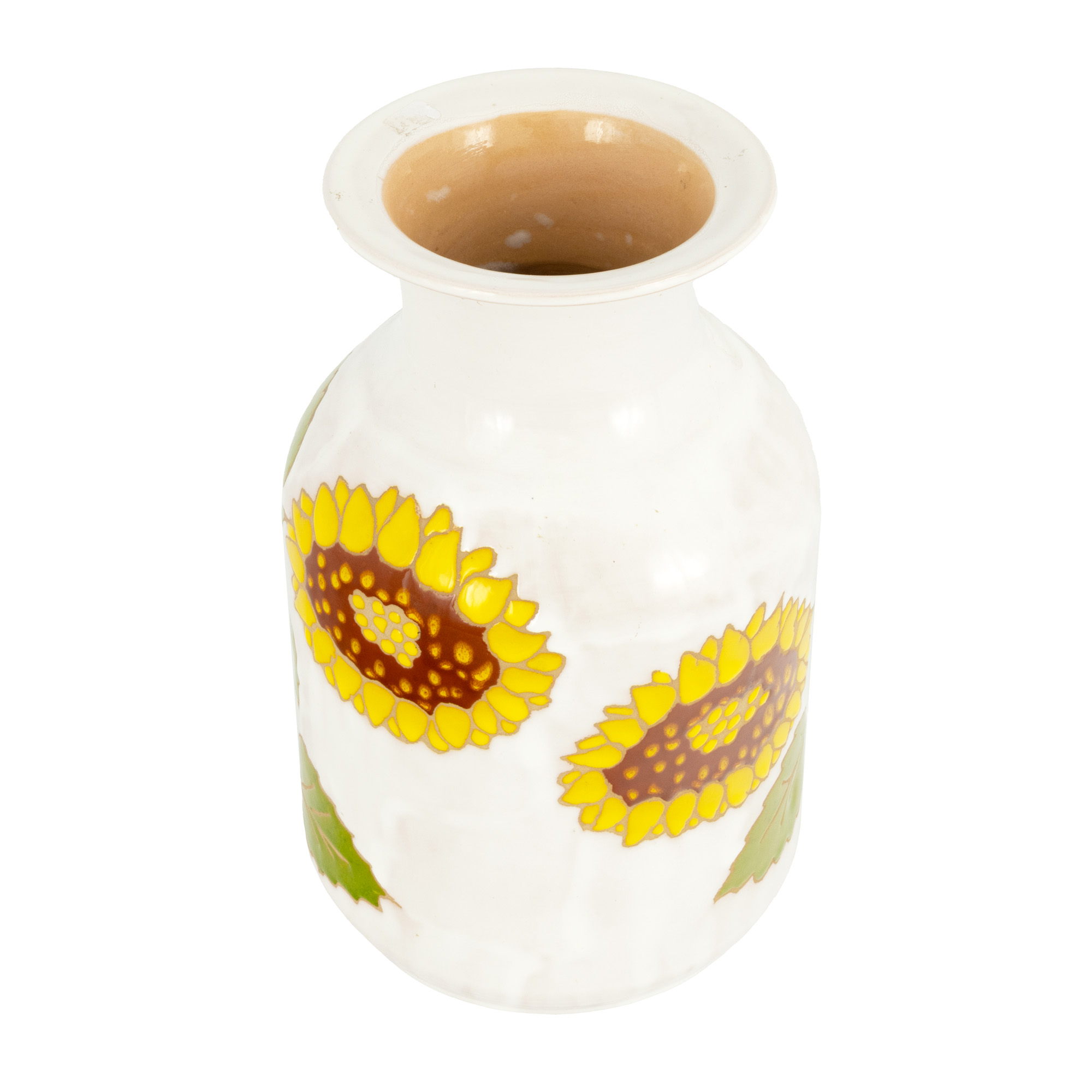 Vază în manieră Mid-Century, din ceramică, decorată cu floarea soarelui