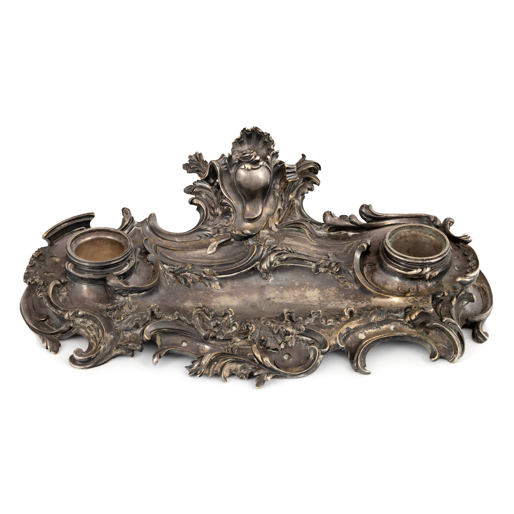 Encrieră Maison Boudet, în manieră Louis XV, din bronz argintat, sfărșitul sec. XIX