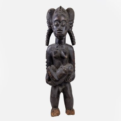 Luba African Statuette, Symbol of Fertility, Congo, Mid 20th Century