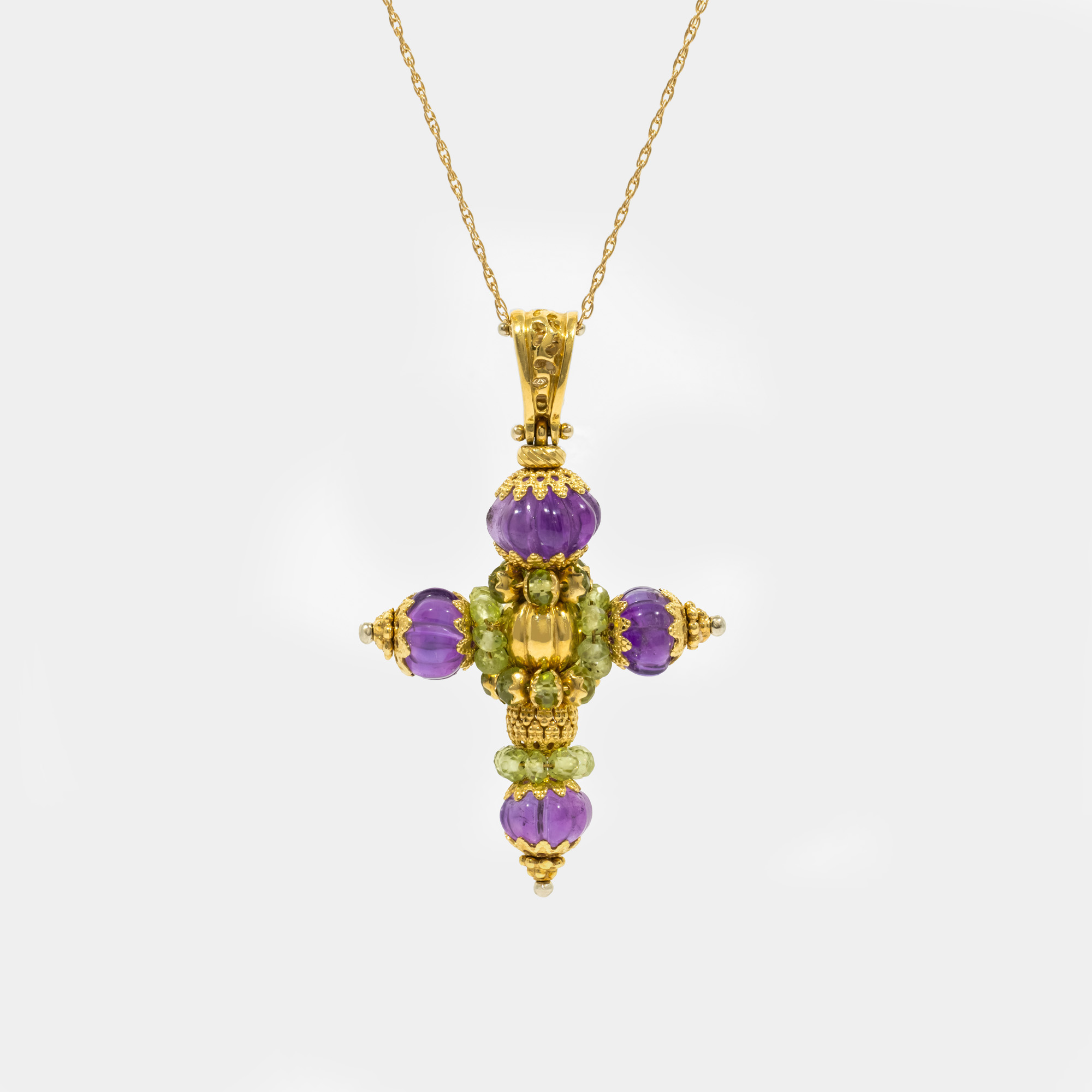 Amethyst and Peridot Cross Pendant Chain