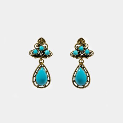 Pair of gold earrings, decorated with turquoises