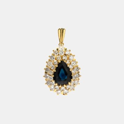 Gold pendant, decorated with sapphire and diamonds