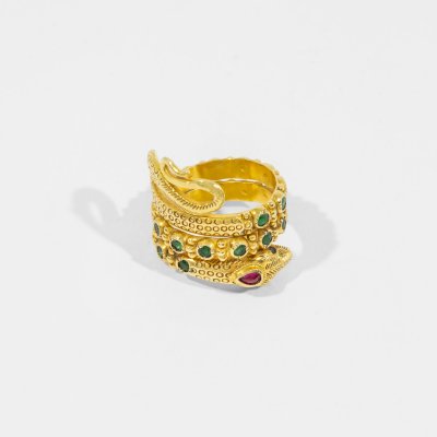 Ring in the shape of a snake, made of gold, encrusted with emeralds, rubies and sapphires