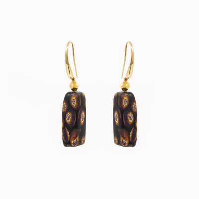 Pair of gold earrings, decorated with Murano glass