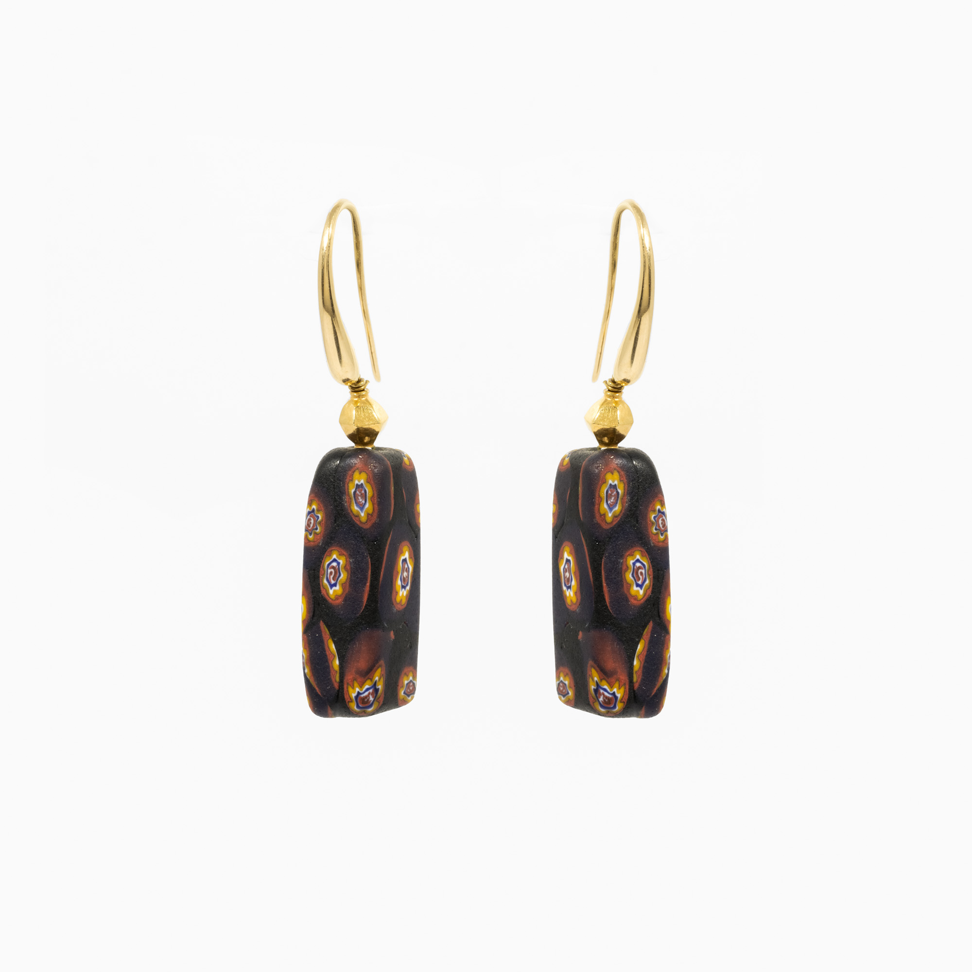 Pair of gold earrings, decorated with Murano glass