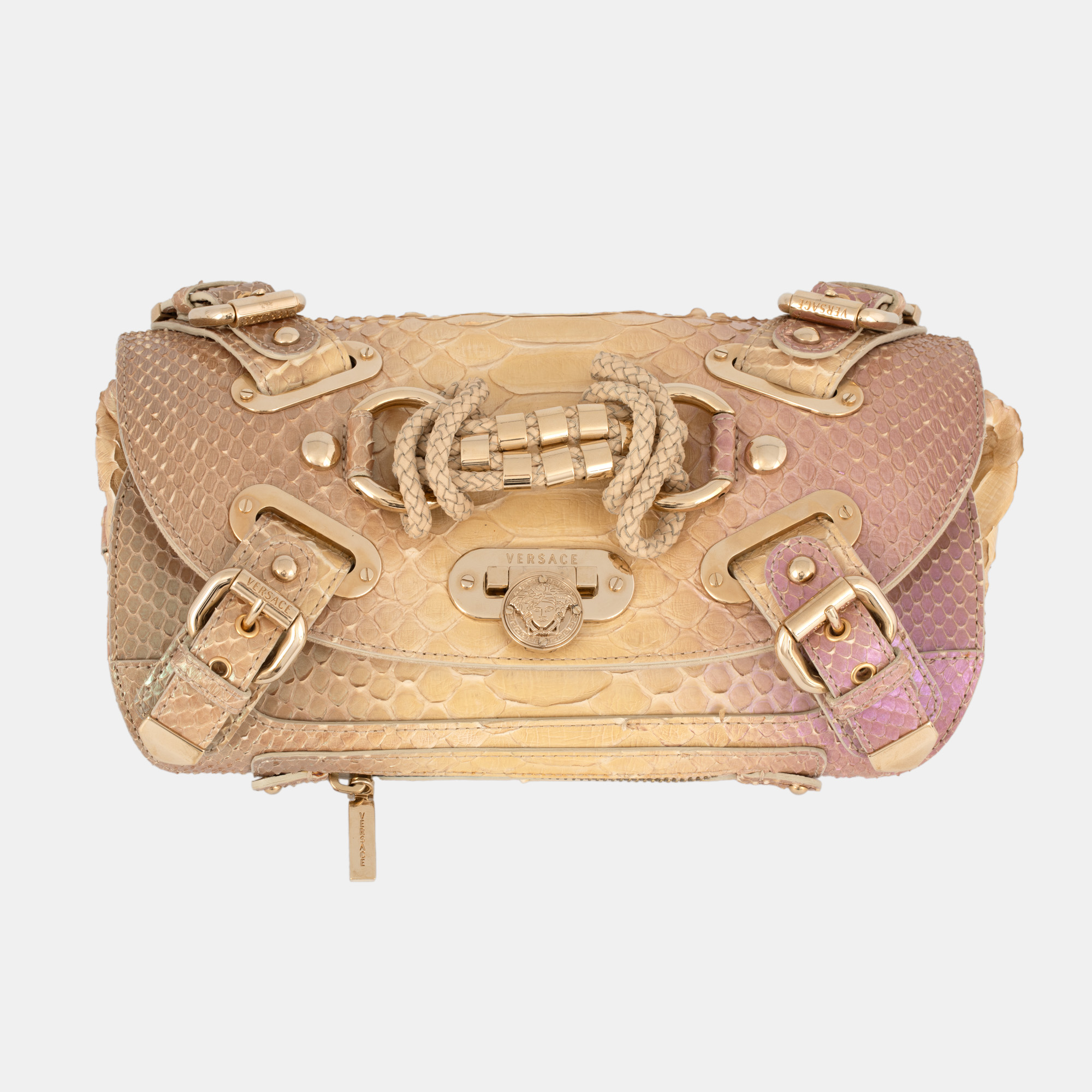 Geantă Versace, model  Multicolor Glazed Python Canyon Top Handle Bag