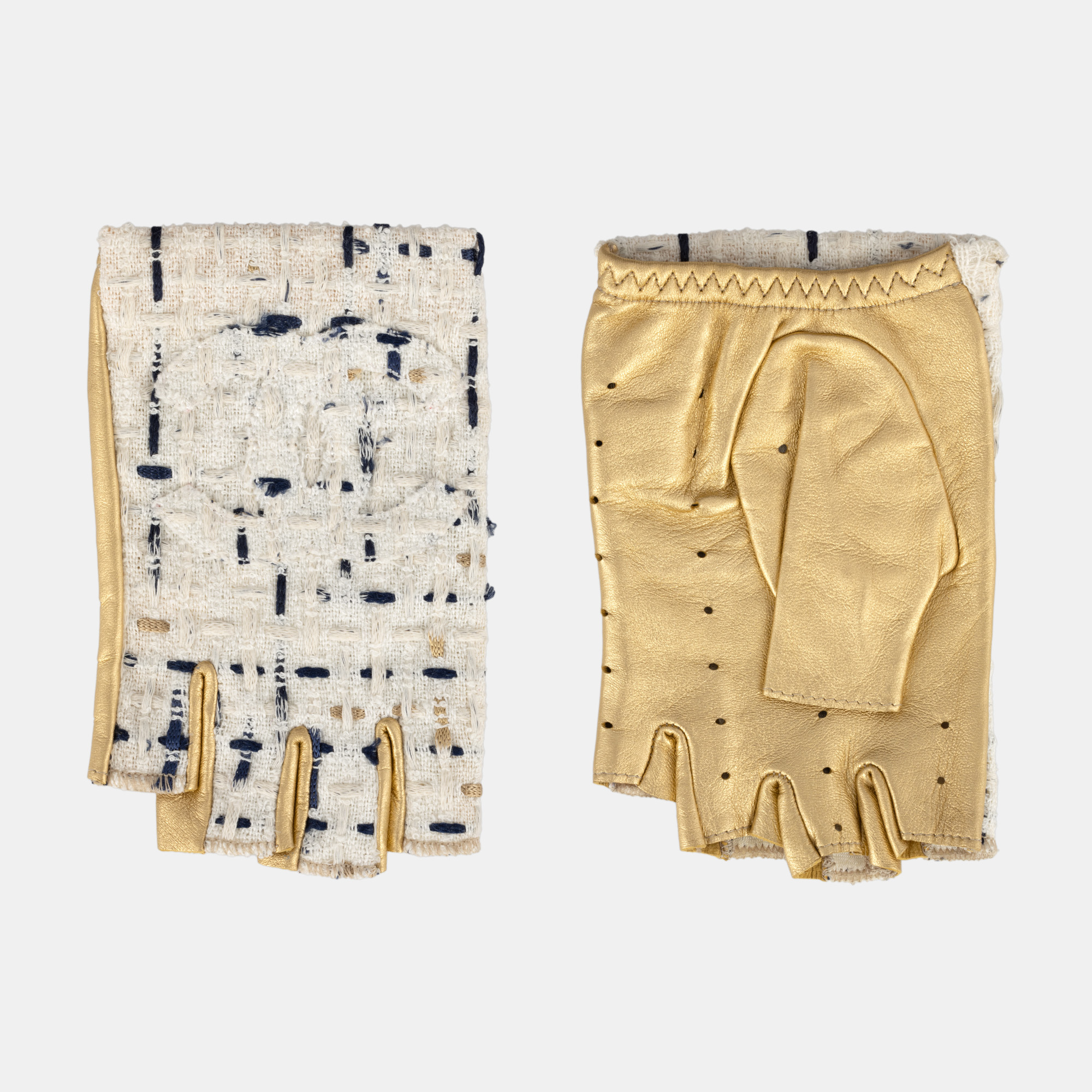 Pereche de mănuși Chanel, pentru condus, din piele și tweed