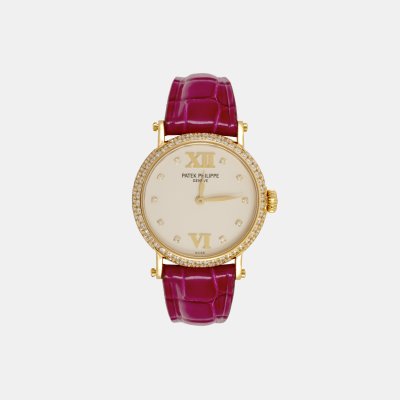 Patek Philippe Calatrava Officer Watch, in gold, decorated with diamonds, hand-held, for women