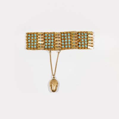 Gold bracelet, decorated with turquoise, handmade