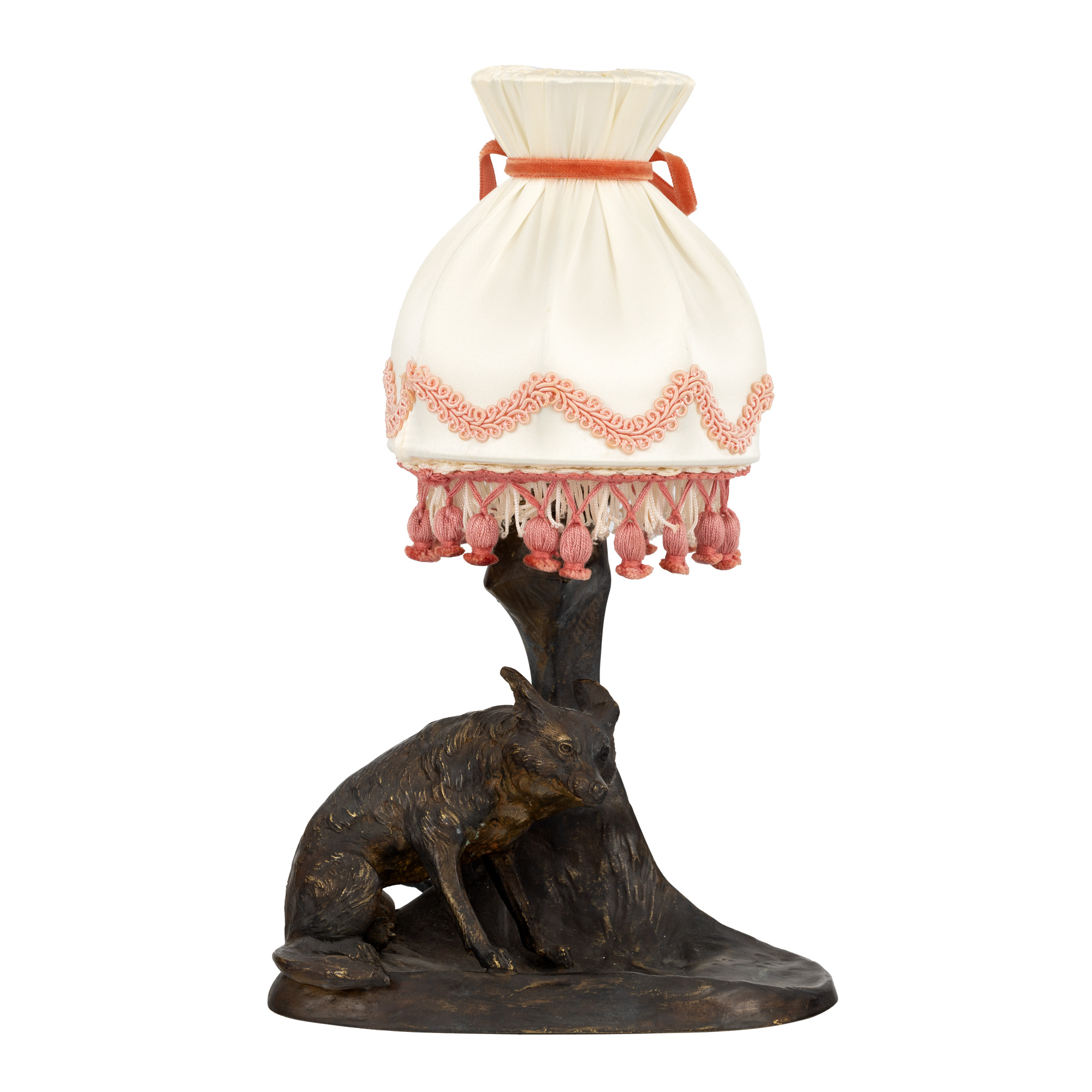Bronze lamp, decorated with a fox, early 20th century