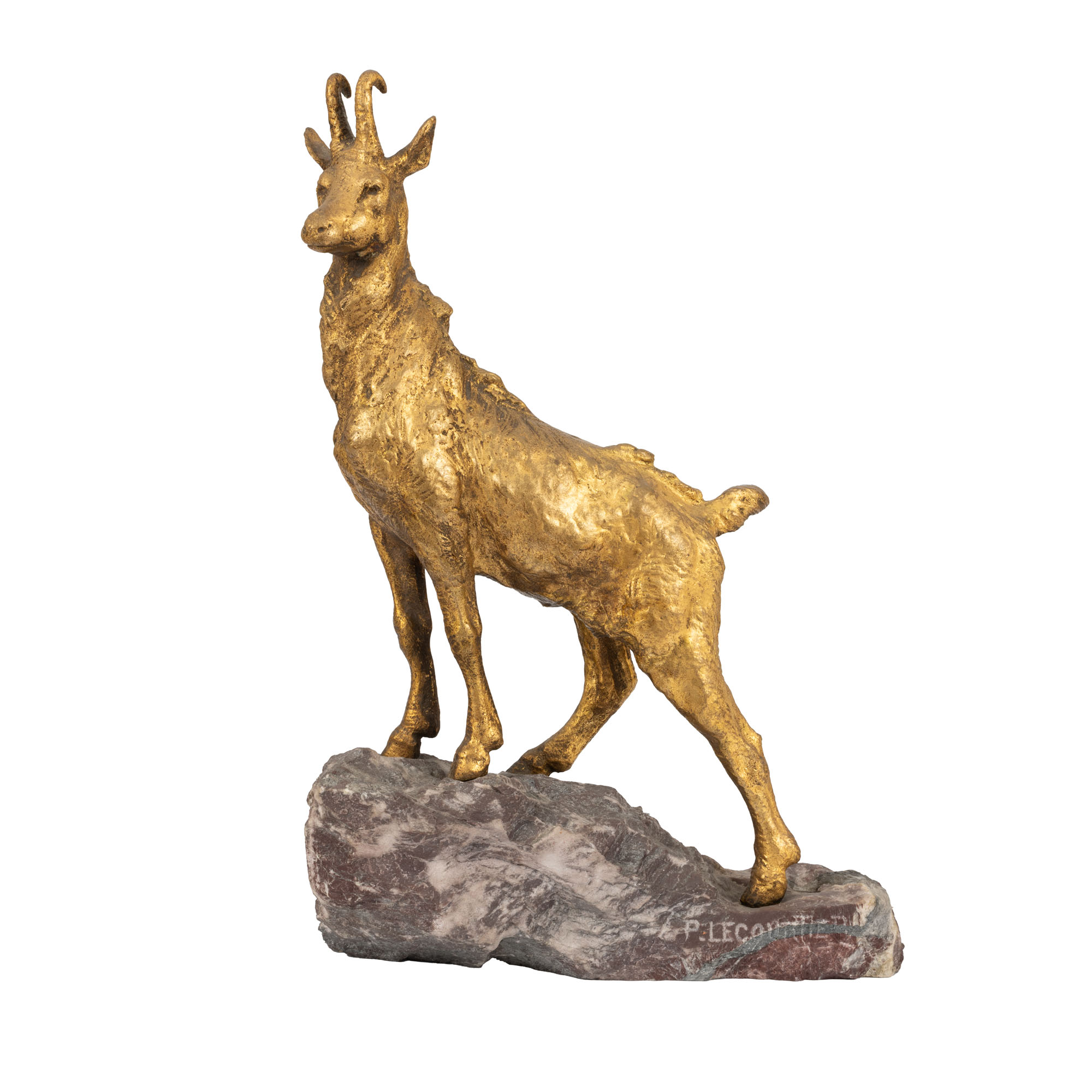 "Black Goat" - decorative sculpture made of gilded bronze, author Prosper Lecourtier, end of the 19th century