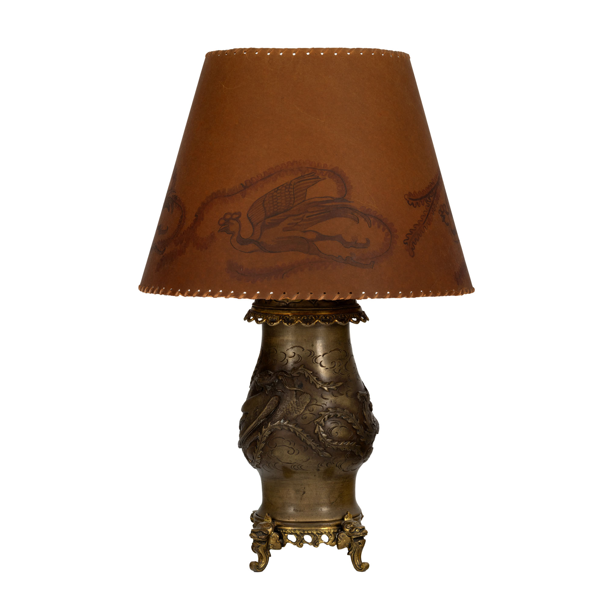 Lampă din bronz, ornată cu dragoni stilizați, începutul sec. XX