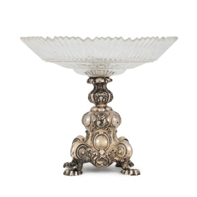 Silver and crystal fruit bowl, decorated with Rocaille elements, cca. 1853