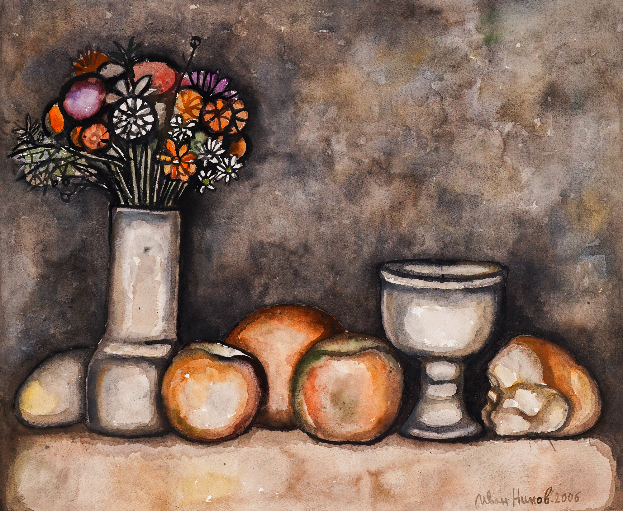 Still life with fruits and flowers
