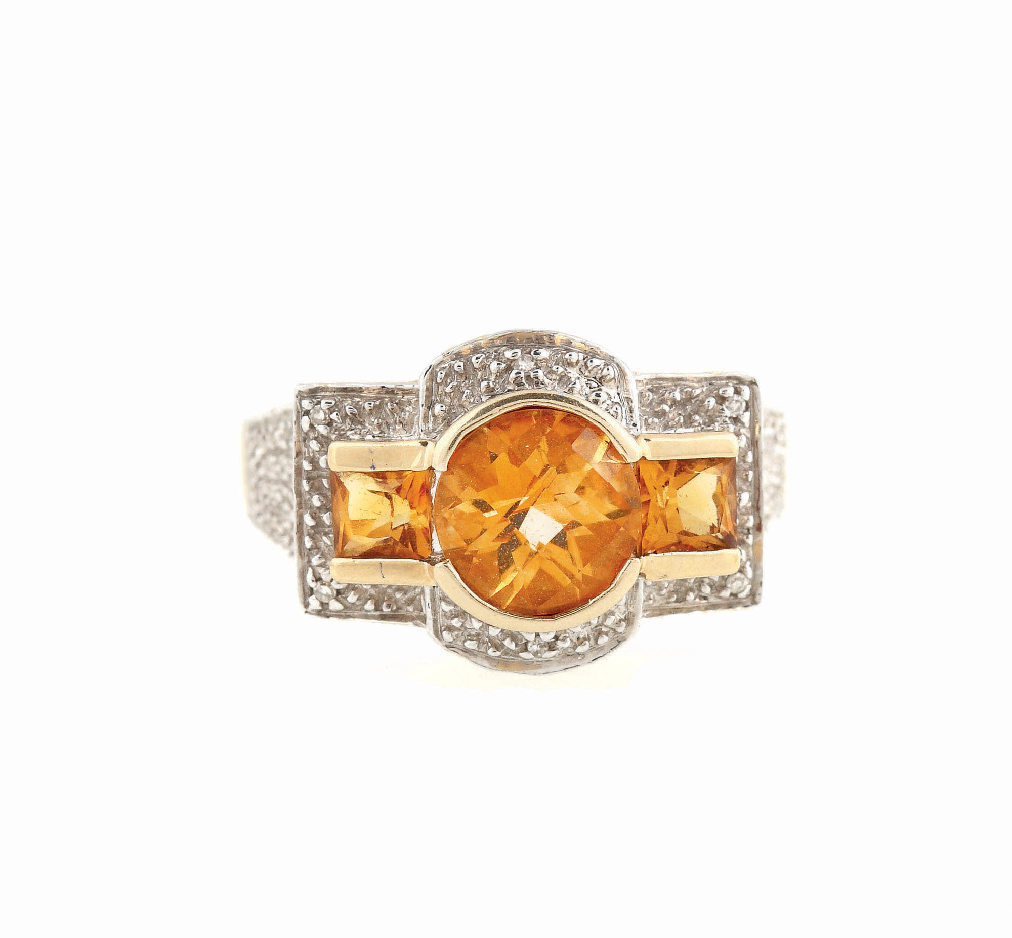 Inel din aur, decorat cu 3 citrine și diamante