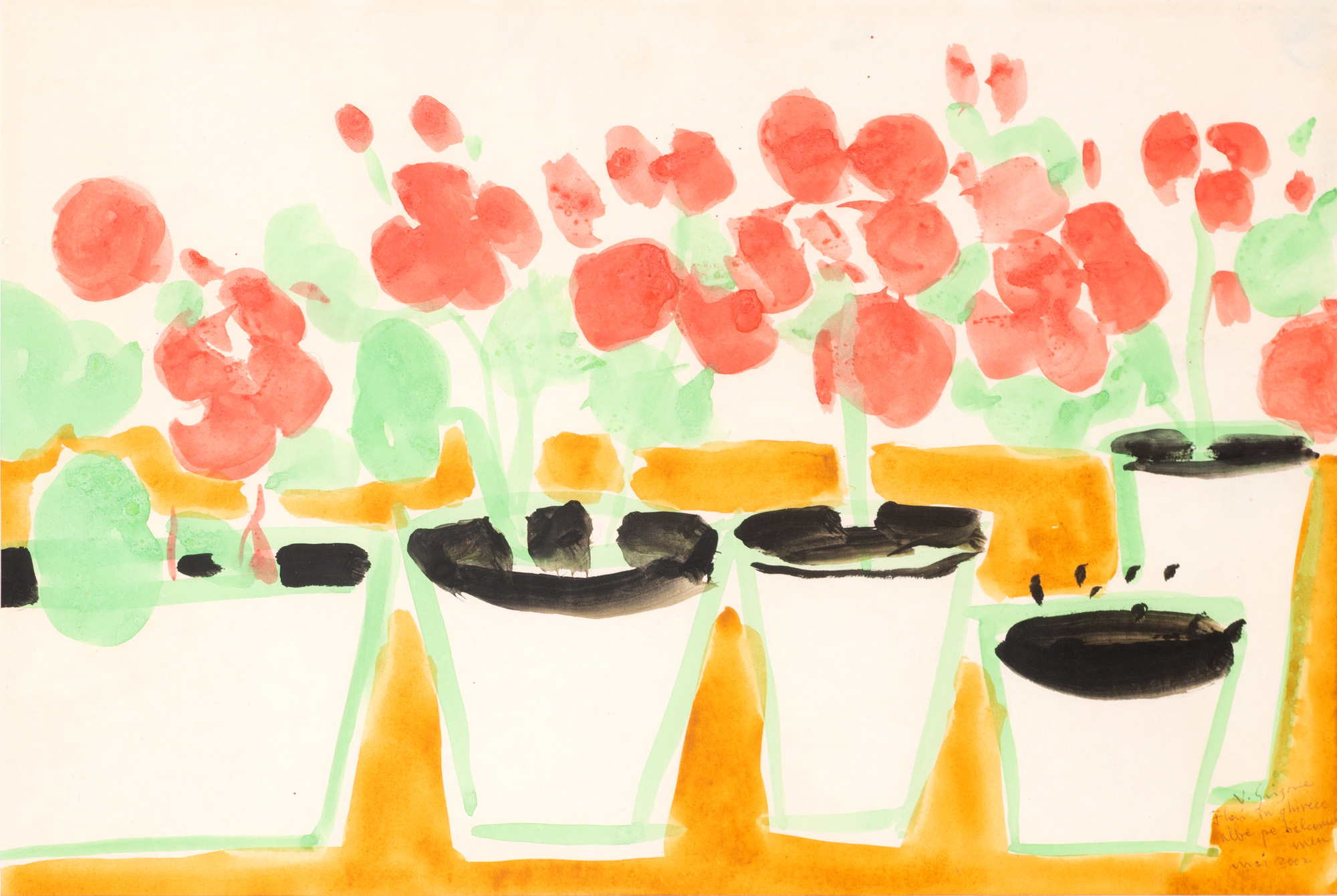 Flowers in White Pots