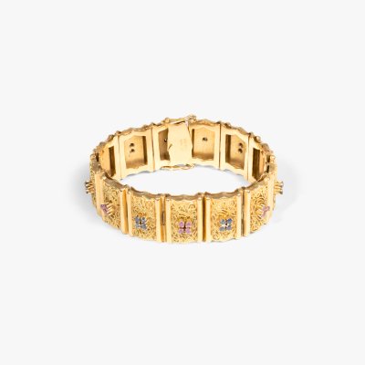 Brevetto gold bracelet, filigree, decorated with sapphires