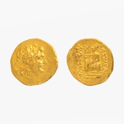 Monedă Stater, Mithridates VI Eupator, Regele Pontului, emis în numele lui Lysimachos, bătută la Tomis în vremea Primului Război Mithridatic, cca. 88-86 î.e.n., aur, piesă de excepție