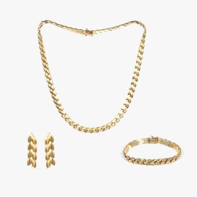 Gold set, consisting of bracelet, necklace and pair of earrings