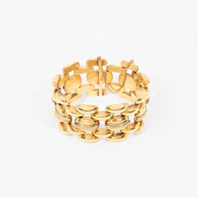 Brățară de inspirație Art Deco, din aur bicolor