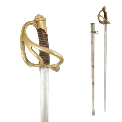 Sabie franceză pentru cuirasieri, cu teacă, datată 1882, piesă de colecție