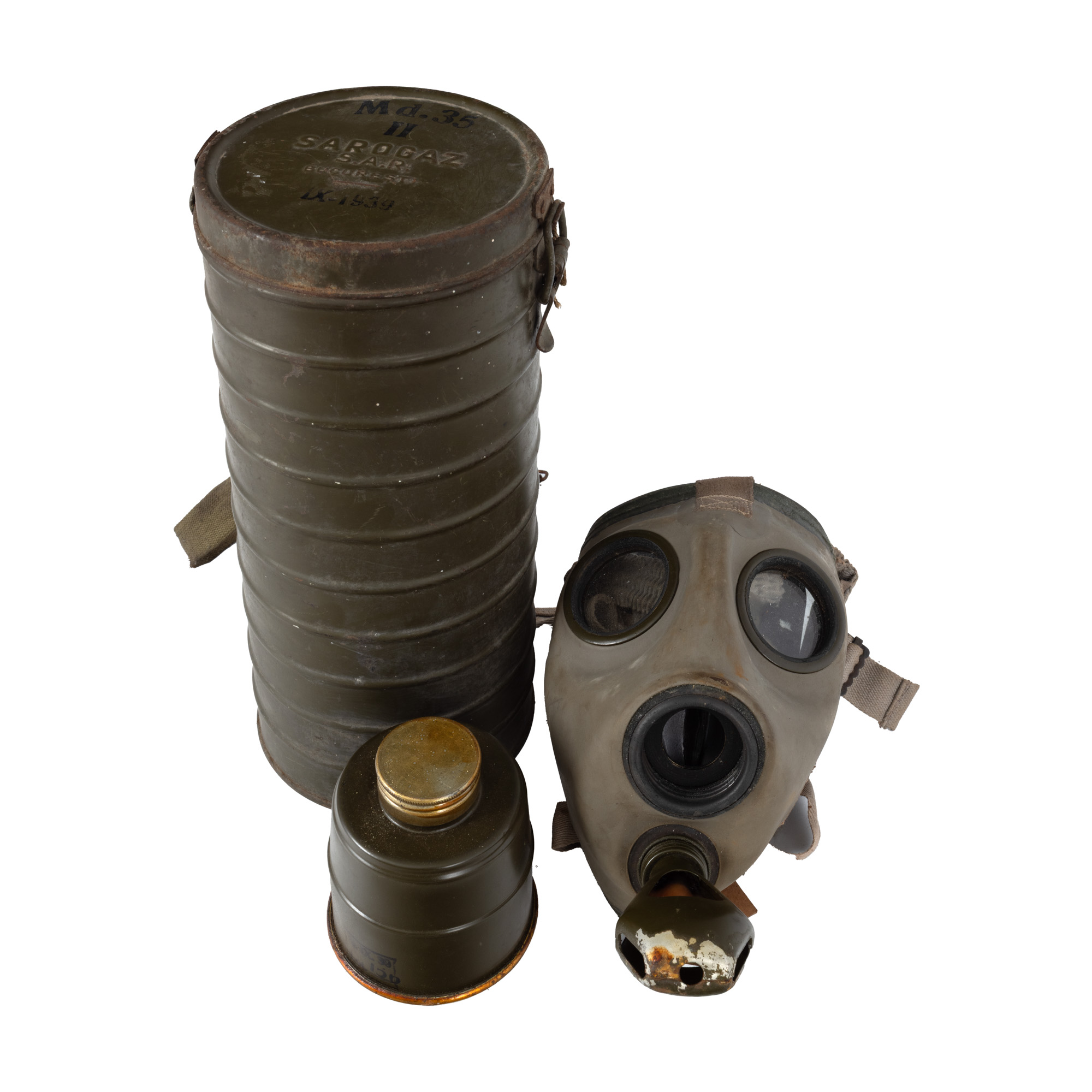 Mască de gaze Sarogaz, Md. 35, România, datată 1939, în cutia originală