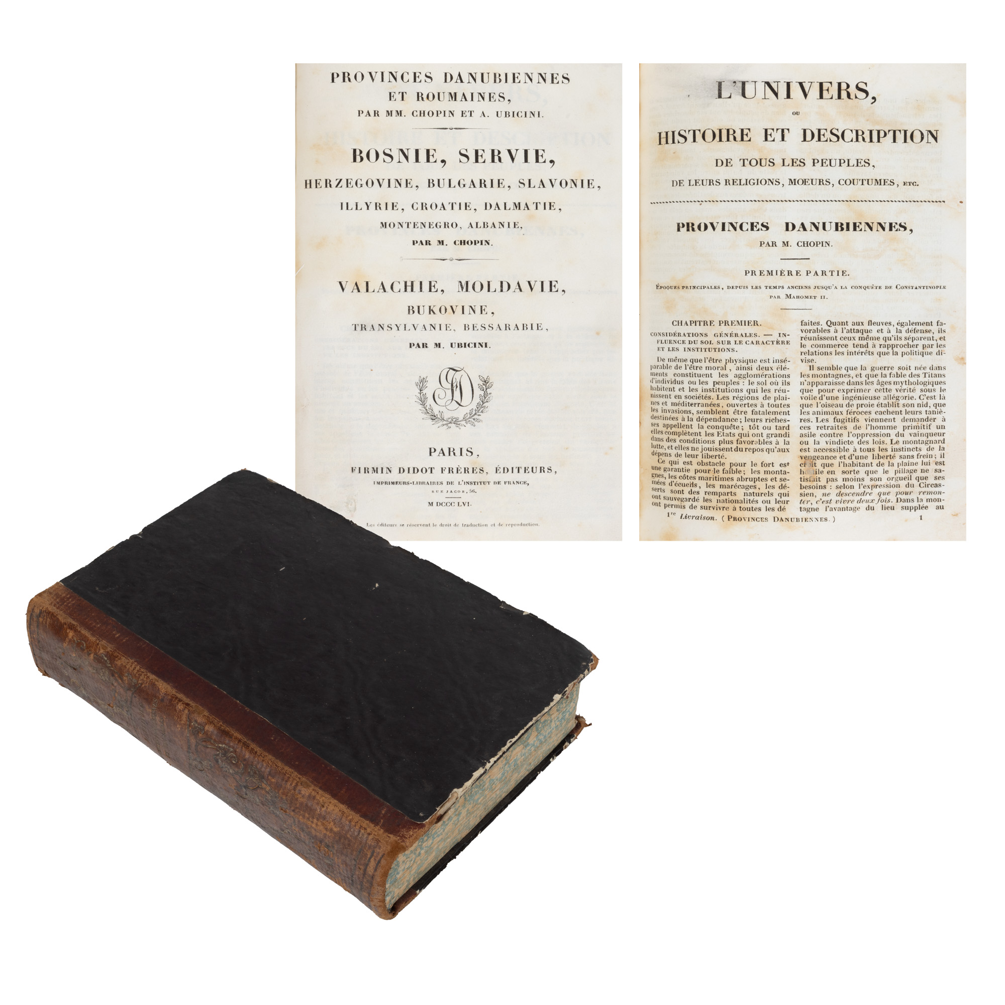 ”Provinciile danubiene și românești”, de Abdolonyme Ubicini și Marcel Chopin, franceză, Paris, 1856