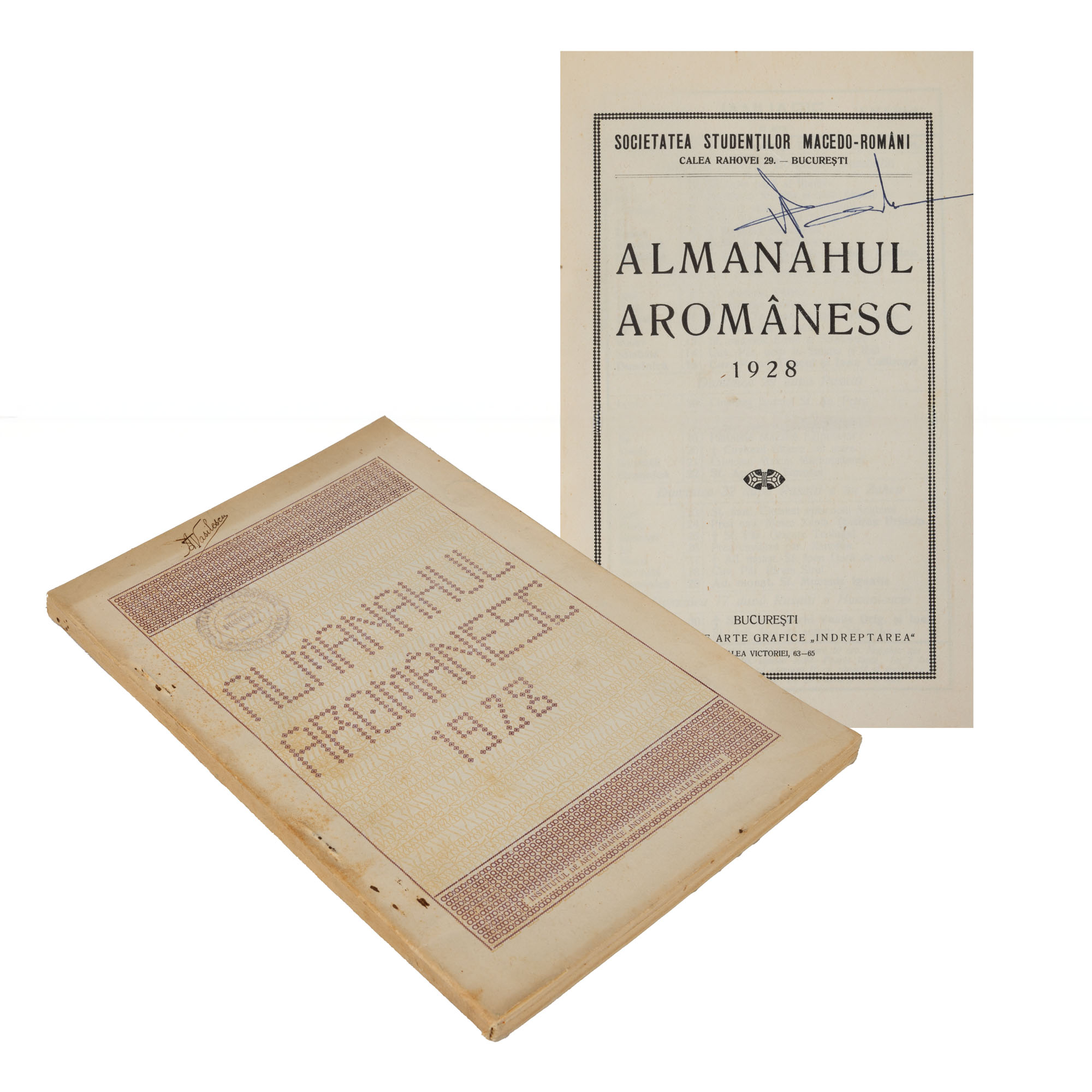 ”Almanahul aromânesc”, editat de Societatea Studenților Macedo-Români, București, 1928, exemplar parțial netăiat