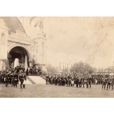 Fotografie ilustrându-l pe colonelul Constantin Boerescu și alți comandanți ai armatei române, pe câmpul de la Cotroceni, cca. 1910