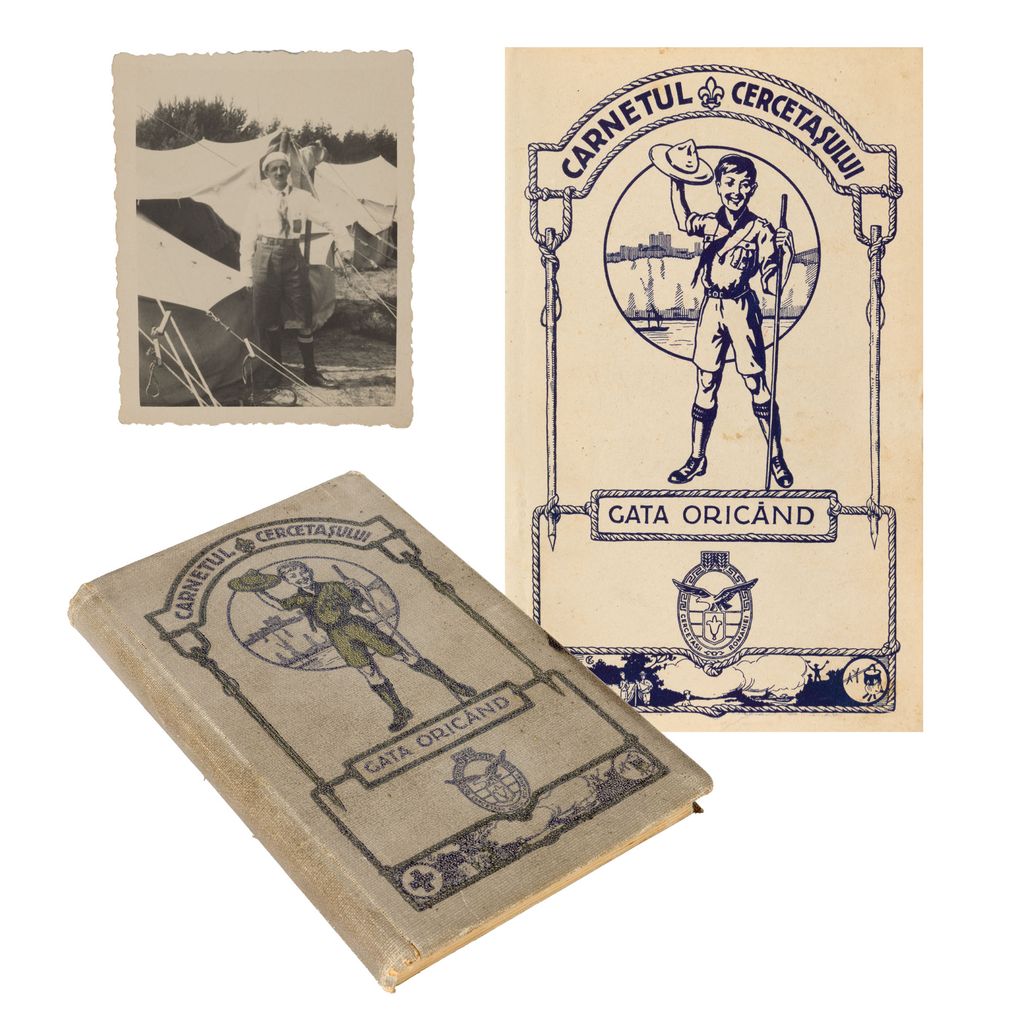 Lot format din ”Carnetul cercetașului” și o fotografie a unui comandant de cercetași, 1933