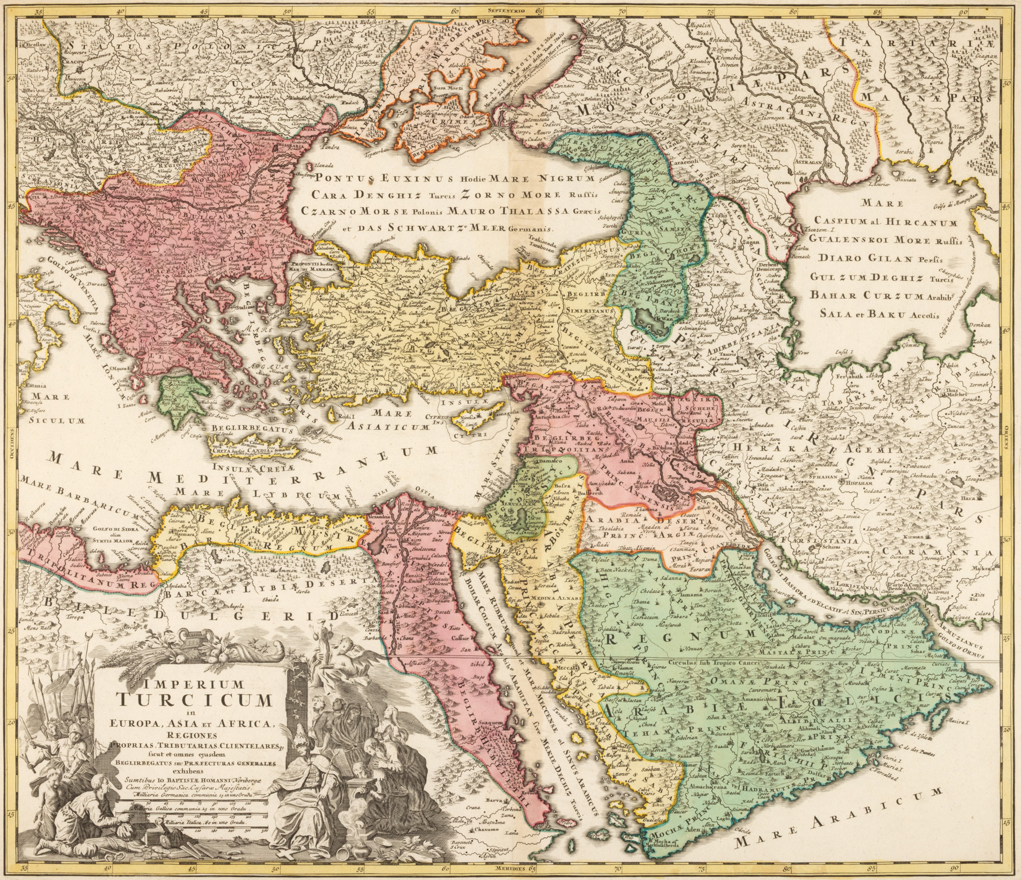 Hartă ”Imperiul Otoman în Europa, Asia și Africa”, de Johann Baptist Homann, Nürnberg, 1720