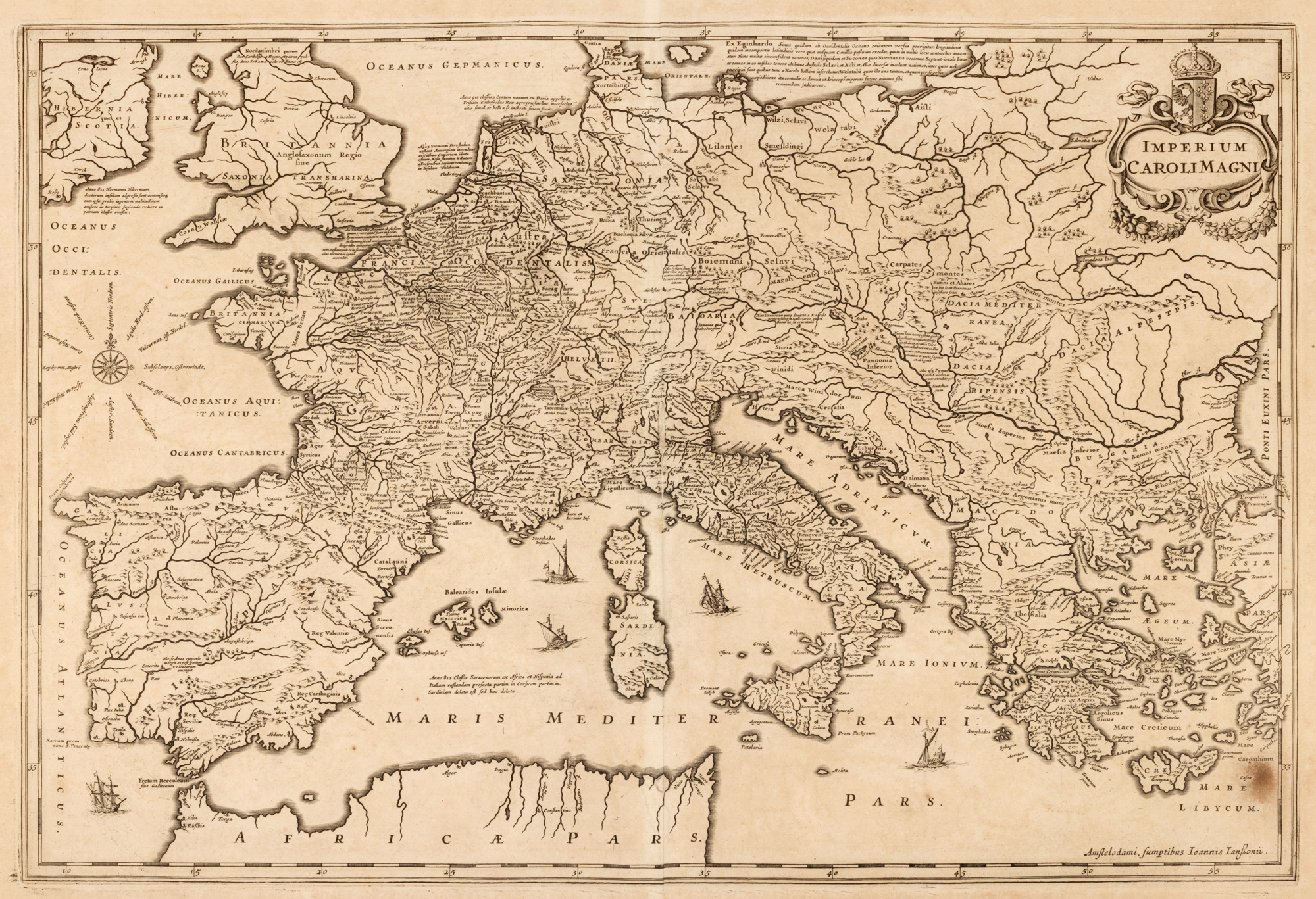 Hartă ”Europa în timpul domniei lui Carol cel Mare”, de Johannes Janssonius, Amsterdam, cca. 1700