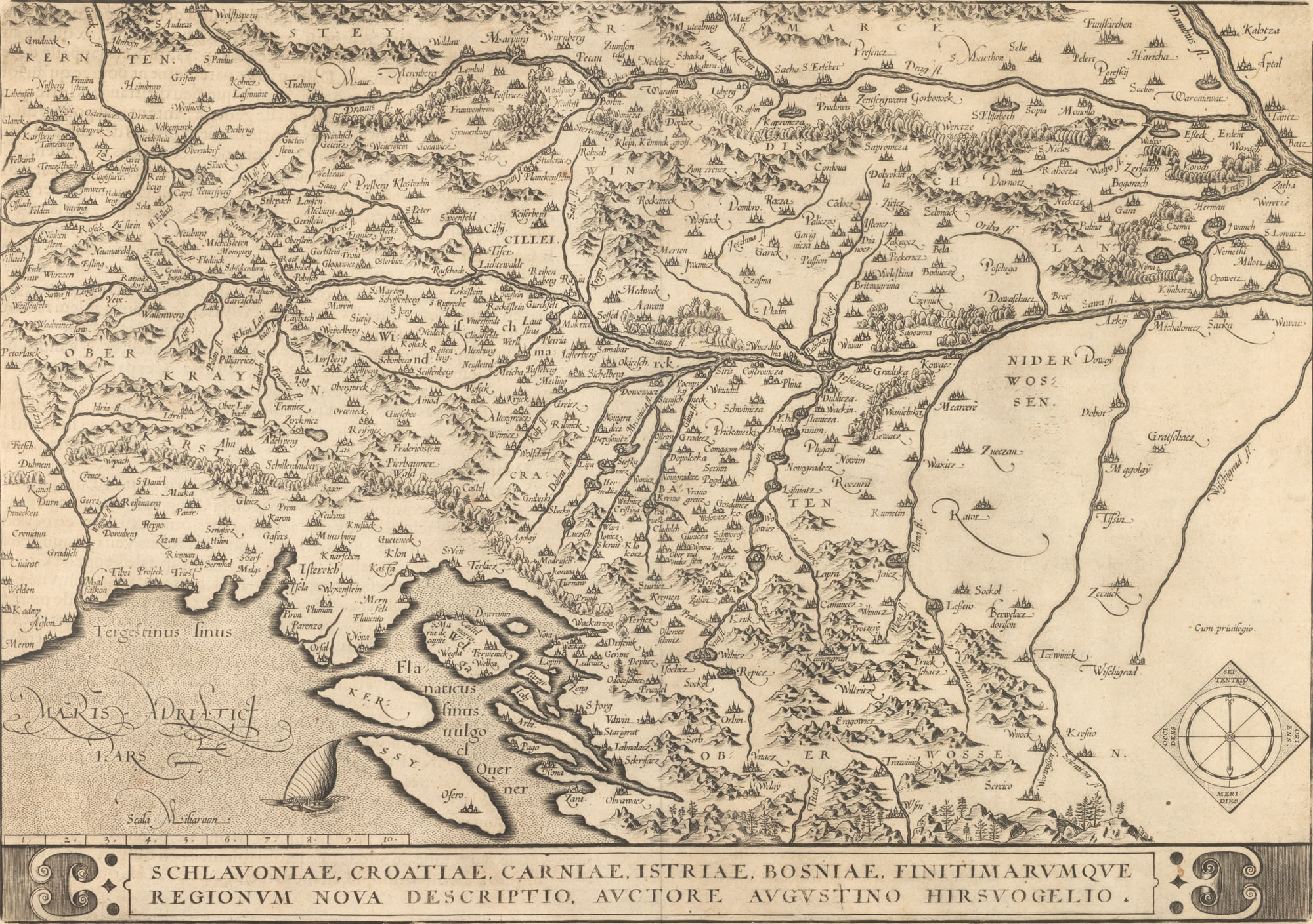 Hartă ”Slovenia, Croația și Bosnia”, de Abraham Ortelius, ediție franceză, mijlocul sec. XVIII