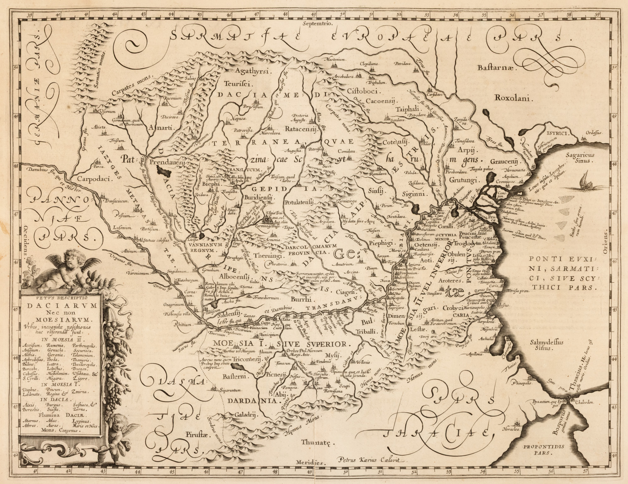 Hartă ”Dacia și Moesia”, de Jan Janssonius, Amsterdam, cca. 1650