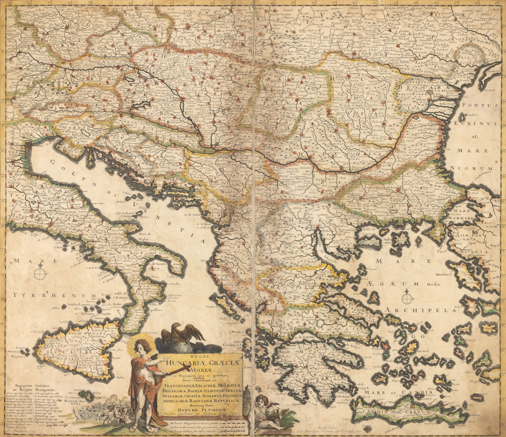 Hartă ”Regatul Ungariei, Grecia și Moreae”, de Justus Danckerts, Amsterdam, 1680