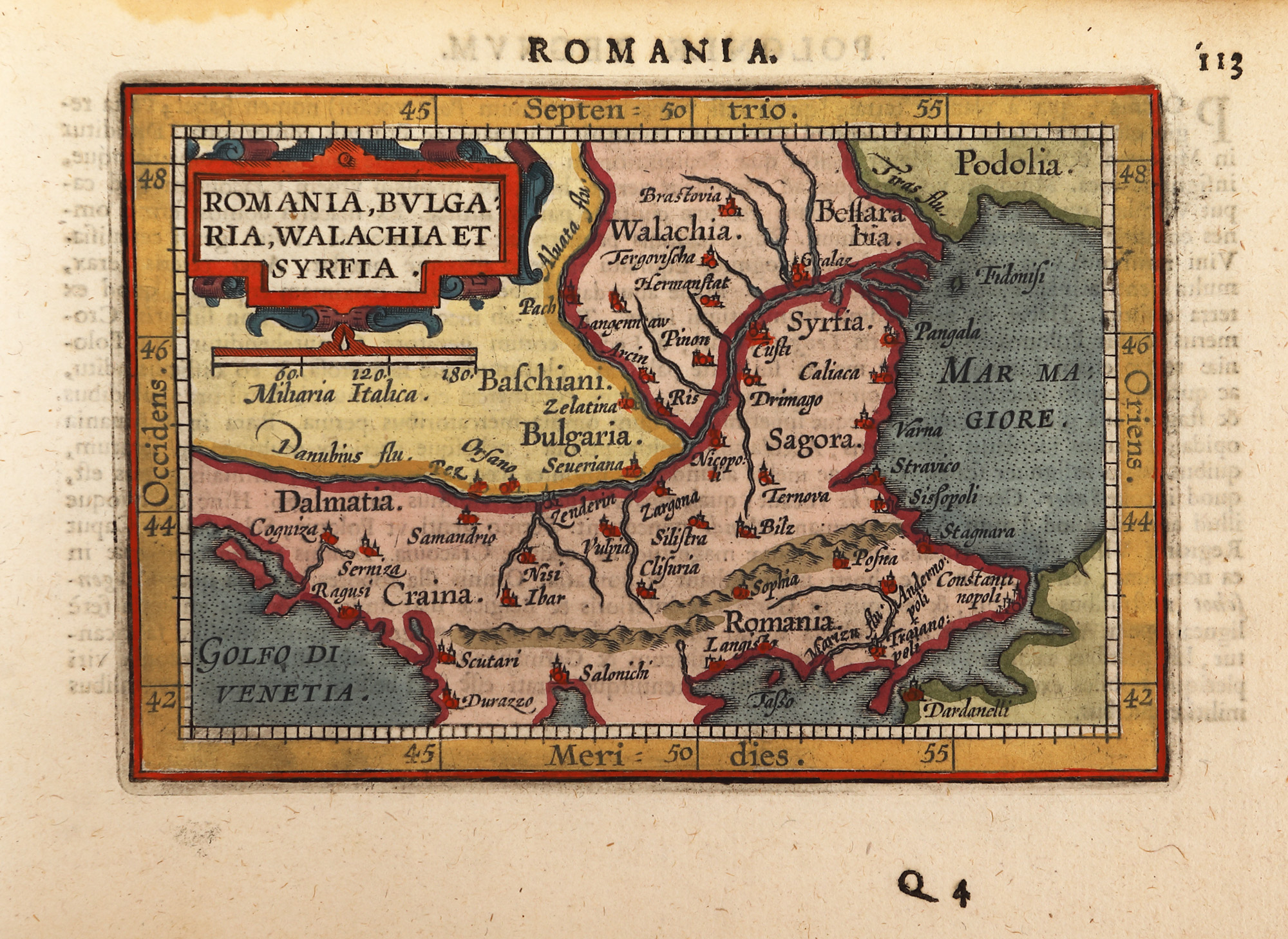 Hartă ”Romania Bulgaria Walachia et Syrfia”, de Abraham Ortelius, ediţia Epitome Theatri Orteliani, 1609