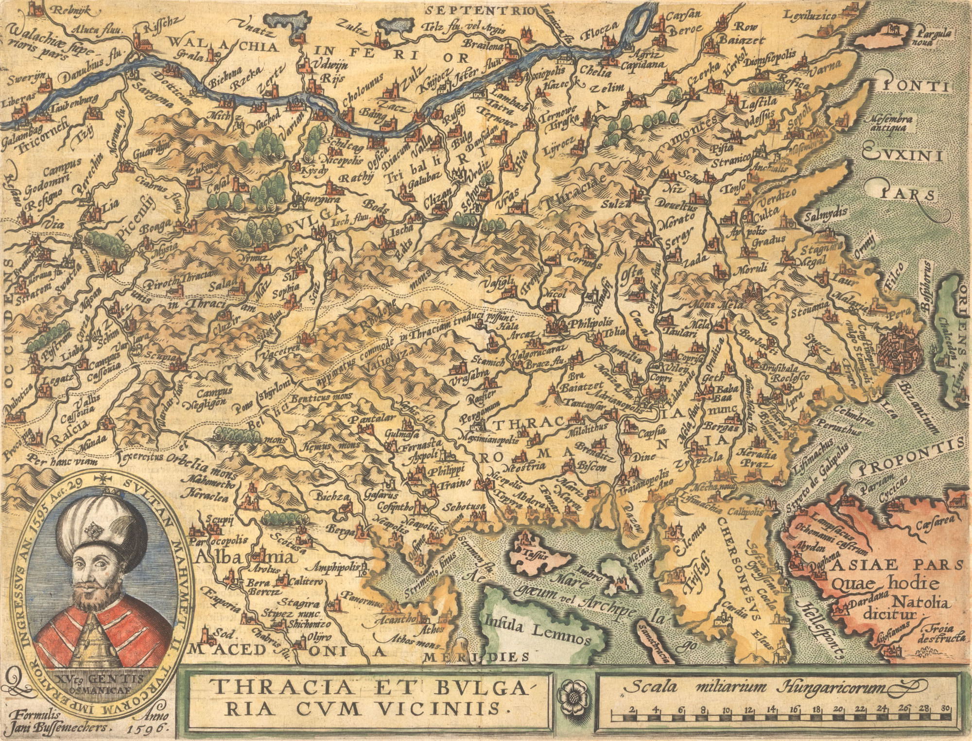 Hartă, ”Tracia, Bulgaria și vecinii”, de Matthias Quad, 1596