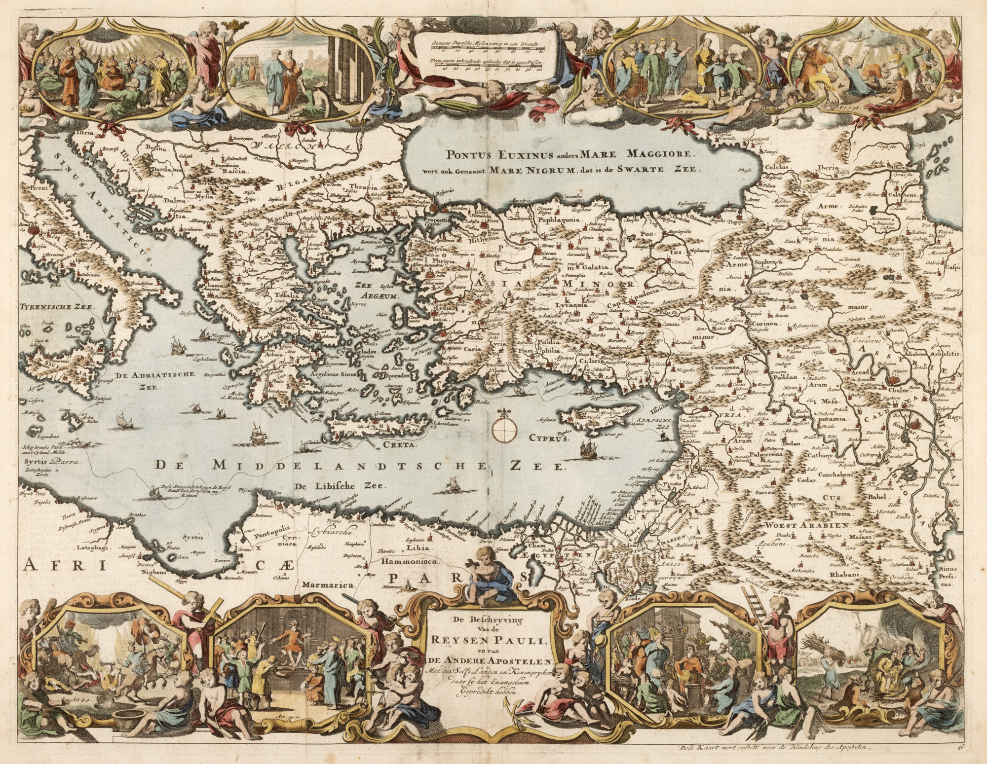 Hartă ”Călătoriile Sfântului Apostol Pavel”, de Pieter Keur, cca. 1700
