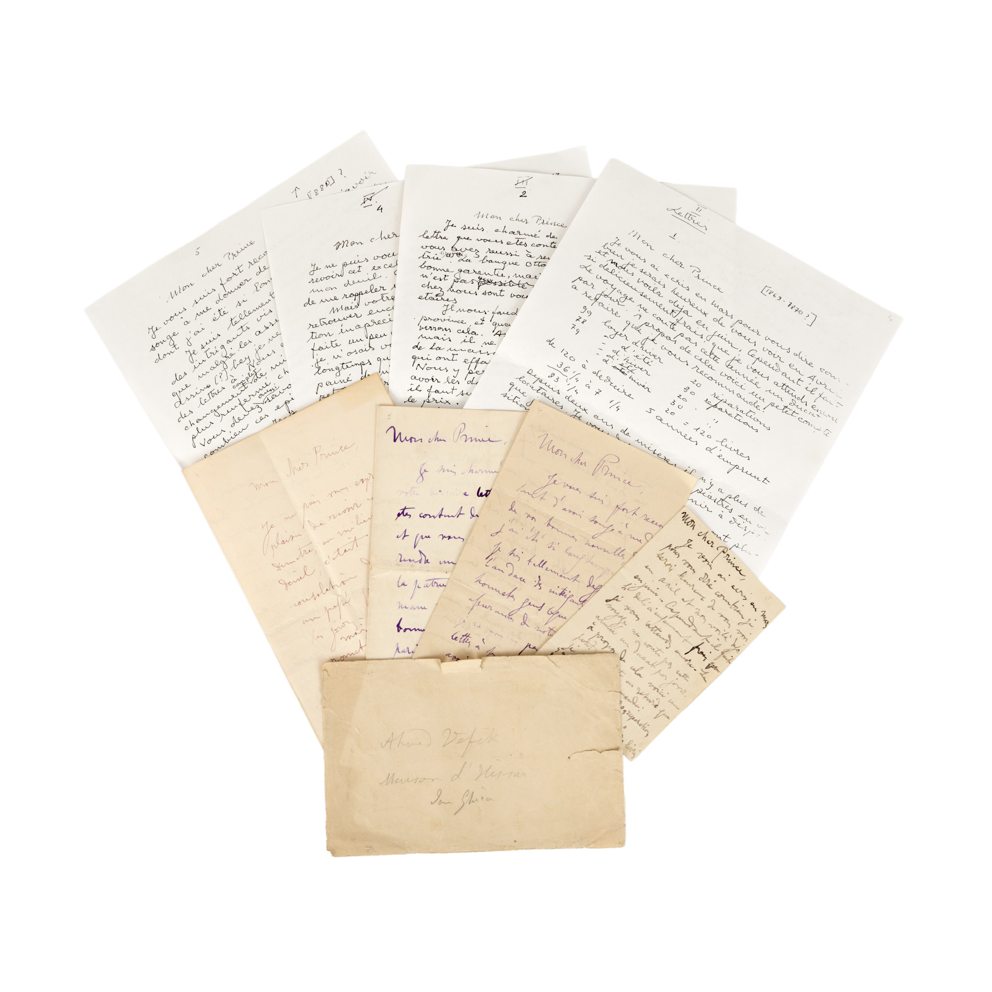 Lot format din patru scrisori trimise de către diplomatul și omul politic Ahmed Vefik lui Ion Ghica, cca. 1869-1880