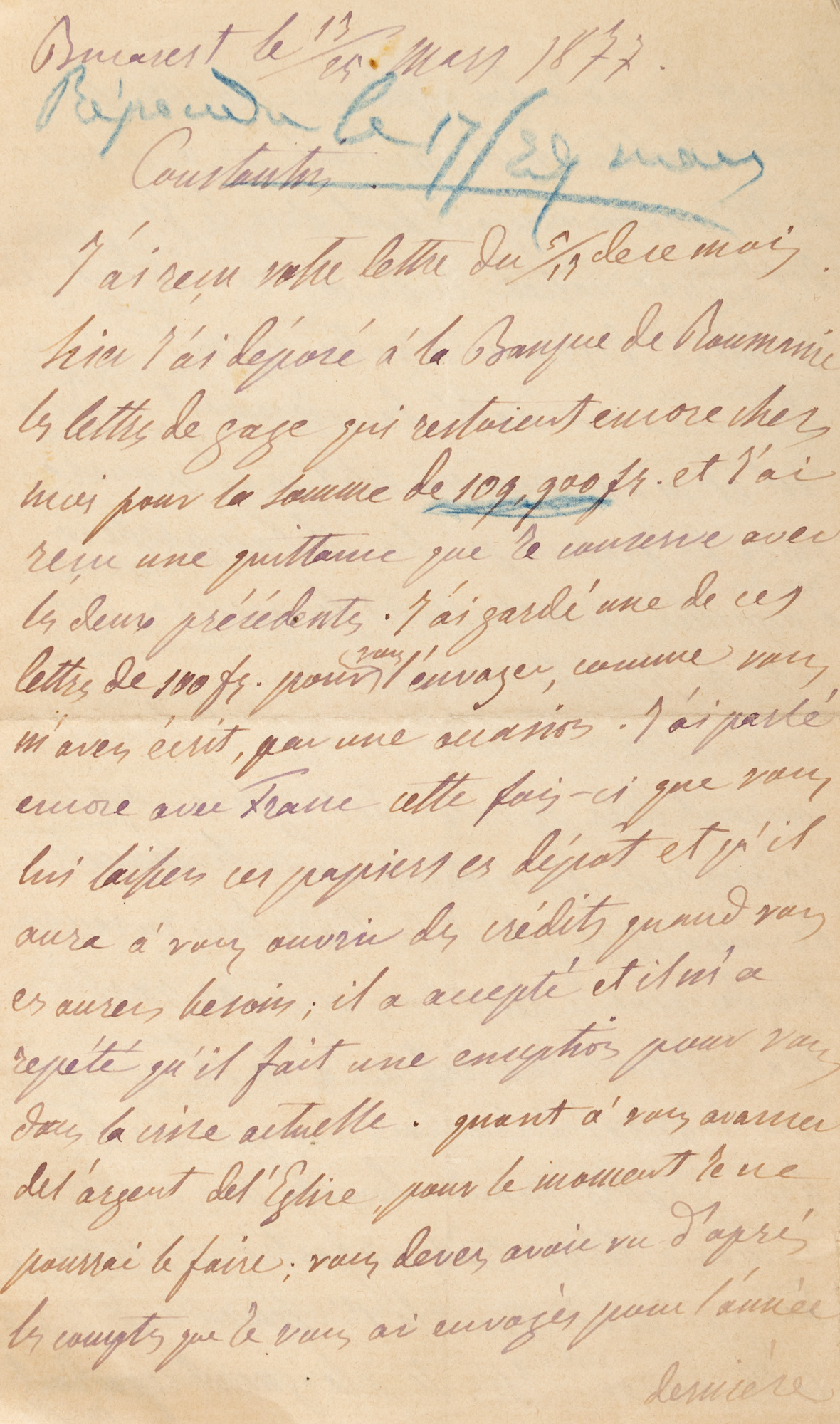Scrisoare personală a lui Nicolae Ghica către frații săi, 13/25 martie 1877