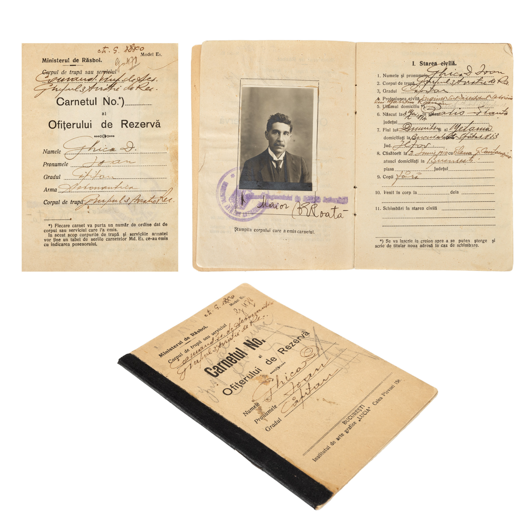 Livret militar al inginerului Ion D. Ghica, căpitan în rezervă, perioada interbelică