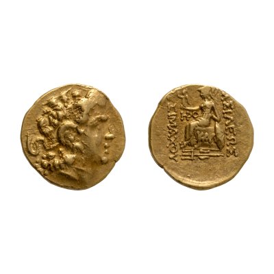 Monedă Stater, Mithridates VI Eupator, Regele Pontului, emisă în numele lui Lysimachos, bătută la Callatis, cca. 88-86 î.e.n., aur, piesă de excepție