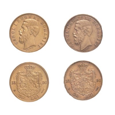 Lot format din două monede 20 Lei, Carol I, 1890, aur