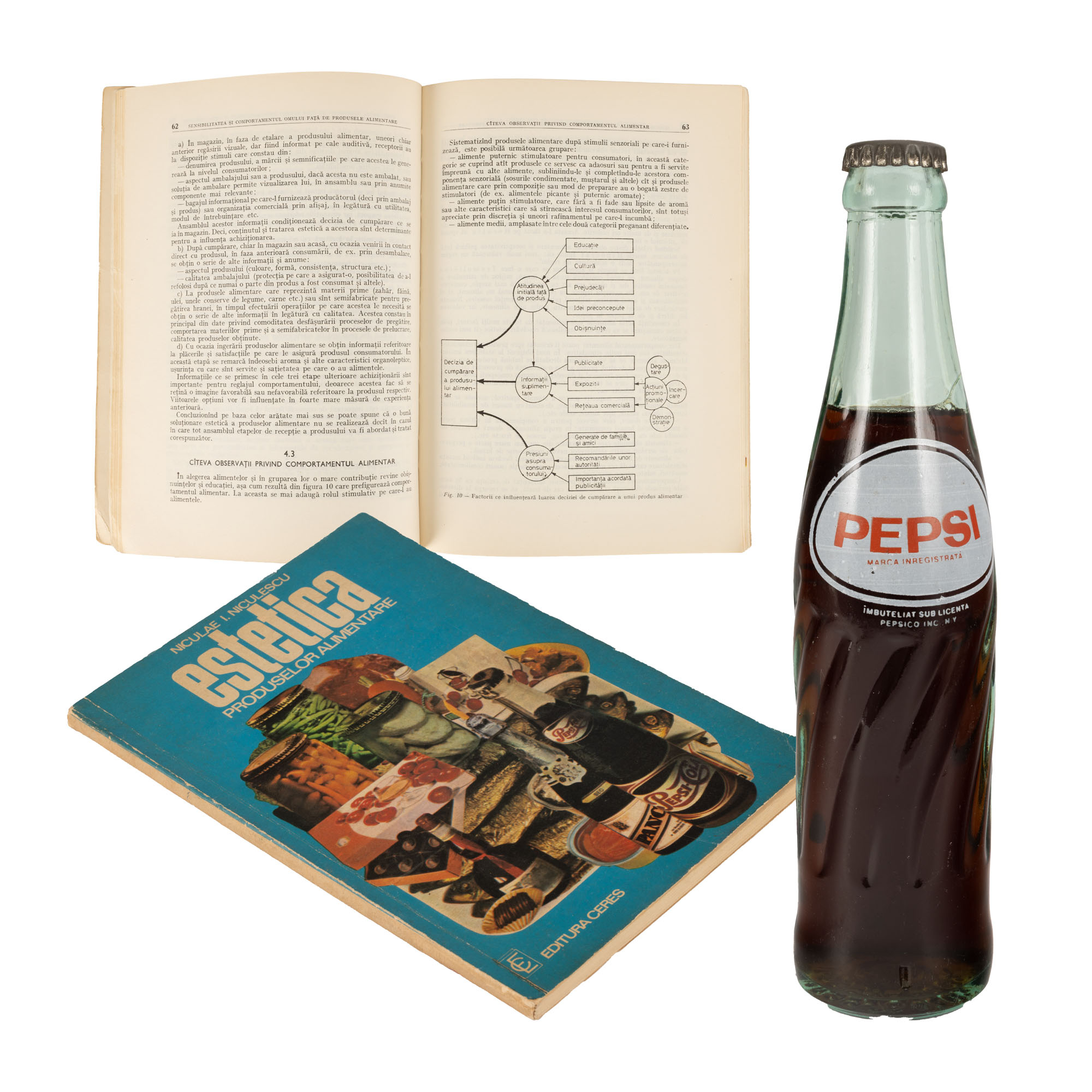 Lot Pepsi, format din o sticlă originală sigilată și o publicație publicitară, anii '80