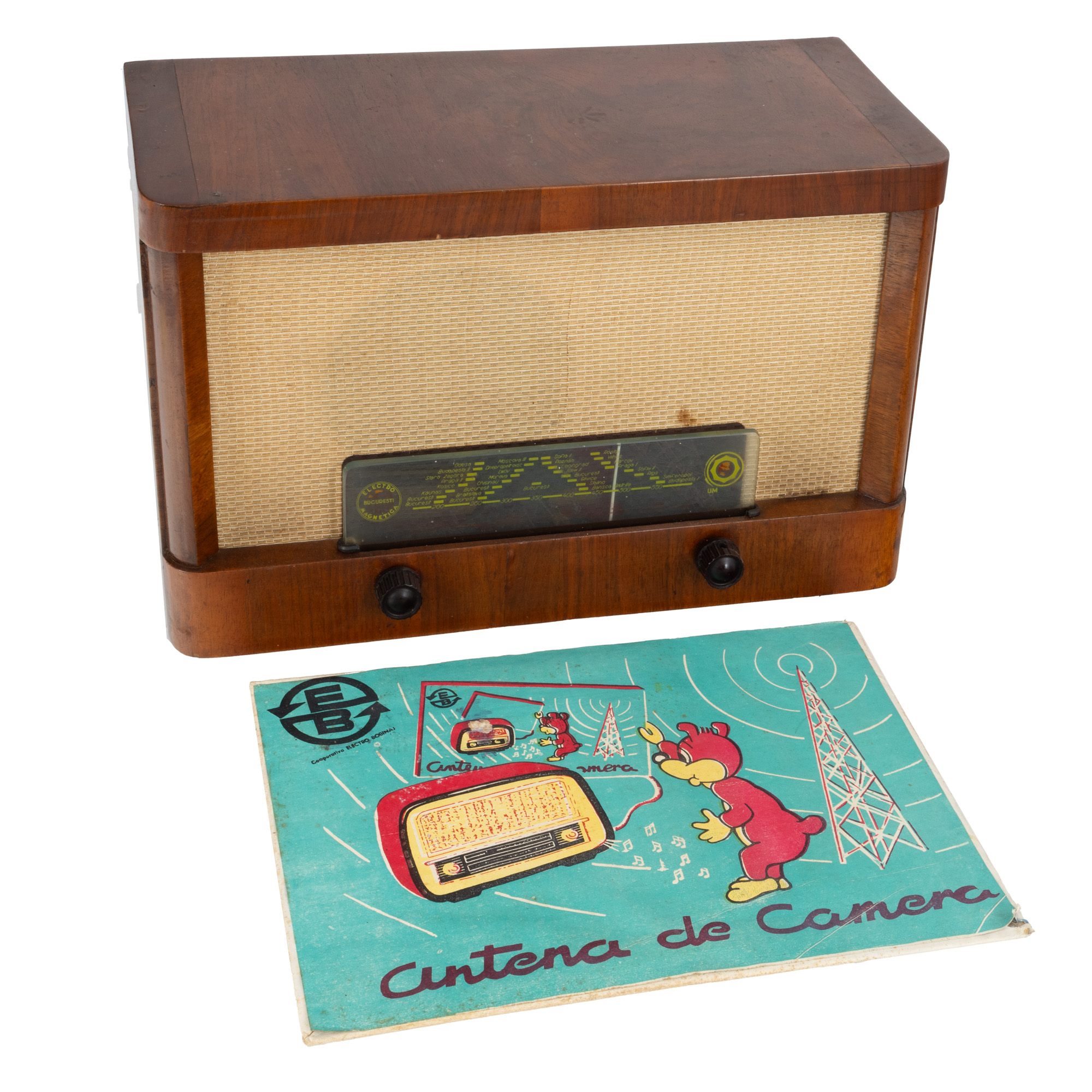 Radio Electromagnetica, cu antenă de cameră ilustrată cu personajul Pif, model Pionier S541, cca. 1960