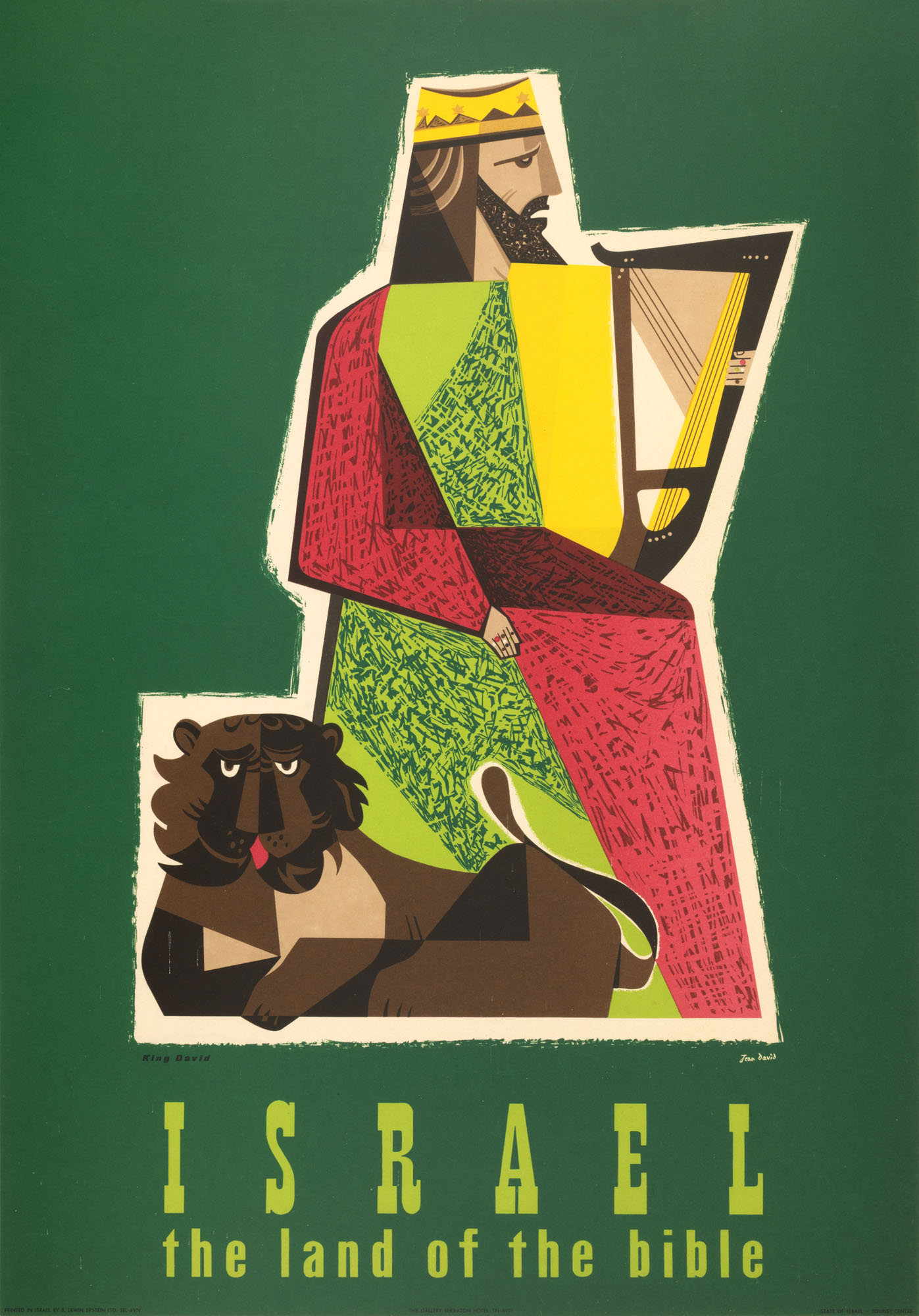 Afiș publicitar, Jean David, "Israel, pământ al Bibliei", semnat în tipar, cca. 1980