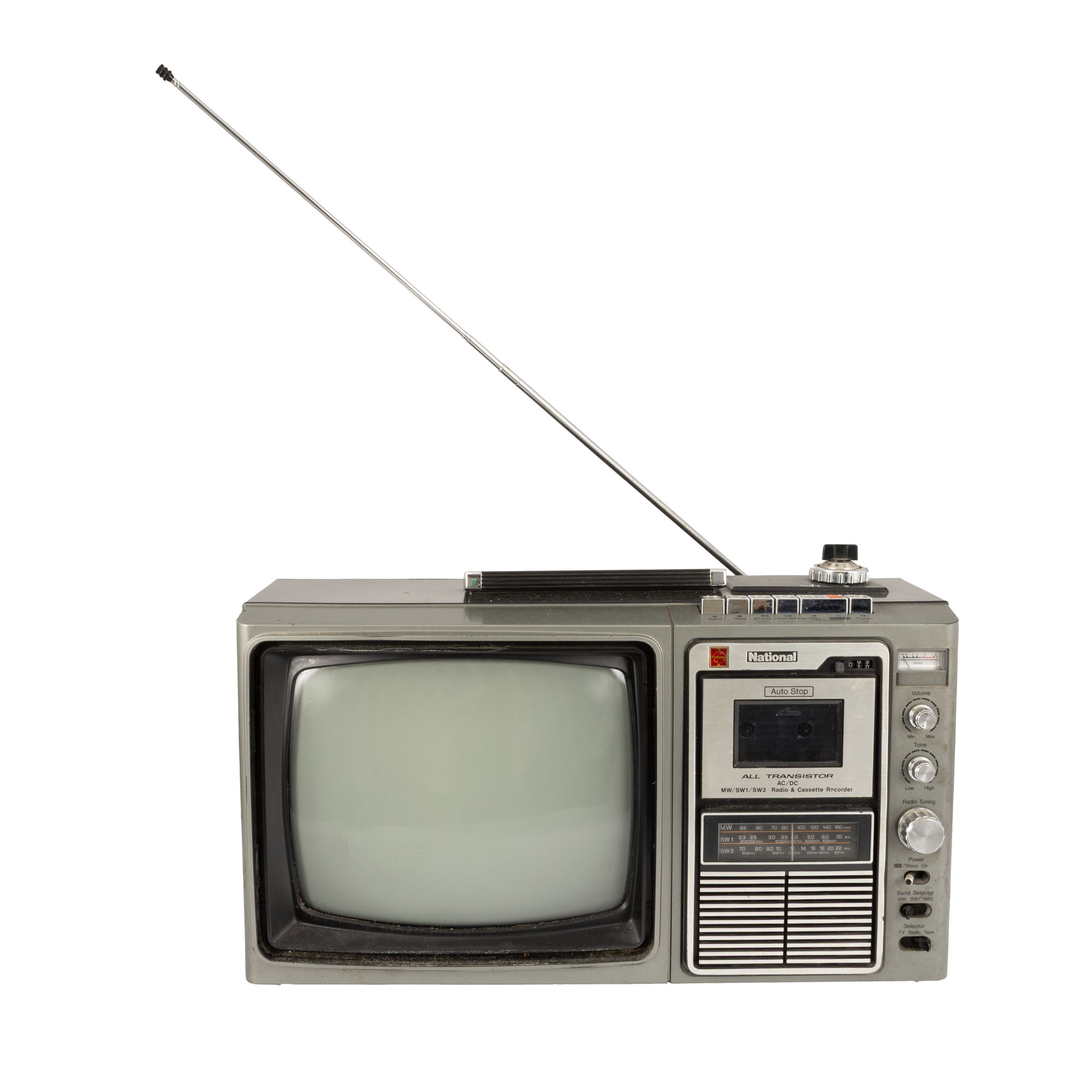 Combină alcătuită din televizor, casetofon și radio, funcțională, marca Național Panasonic, cca. 1970