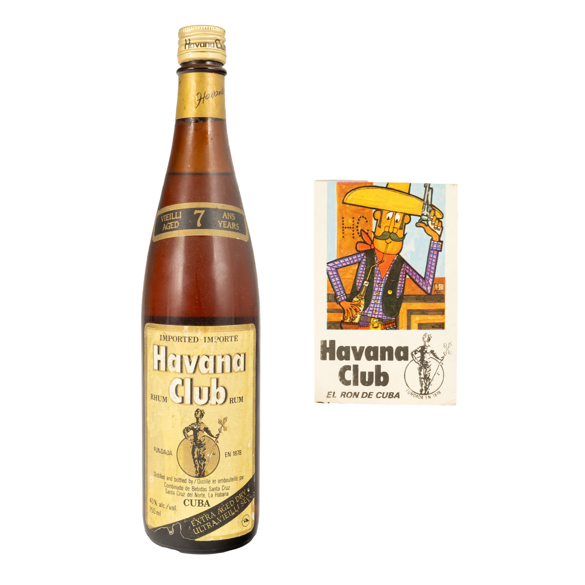 Lot consisting of sealed Havana Club glass, Cuban rum and a homonymous pocket advertisement, 70's