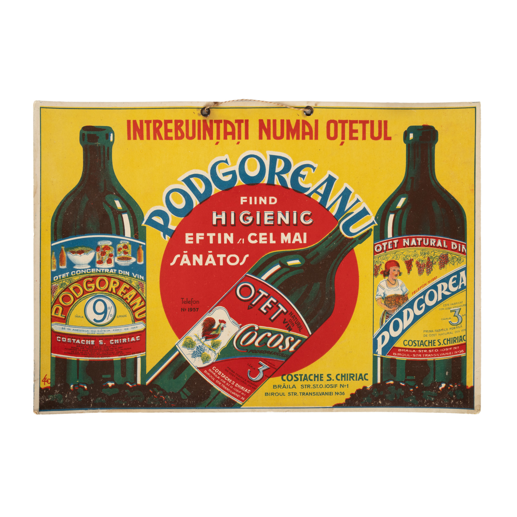 Reclamă de prăvălie, oțet Podgoreanu, anii '30