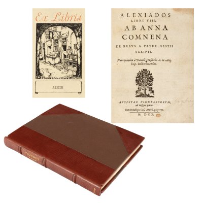 ”Alexiada”, de Anna Comnena, fiica împăratului bizantin Alexios I Comnenul, greacă, Augsburg, 1610, cu ex-libris, cea mai importantă lucrare despre Imperiul Bizantin și Prima Cruciadă